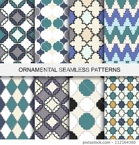 Collection of seamless ornamental patterns. 112164380