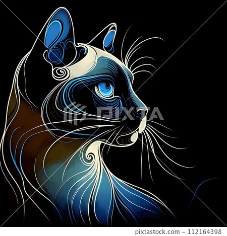 One-line painting siamese cat with blue eyes. One-line painting siamese cat with blue eyes. 112164398