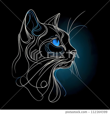 One-line painting siamese cat with blue eyes. One-line painting siamese cat with blue eyes. 112164399