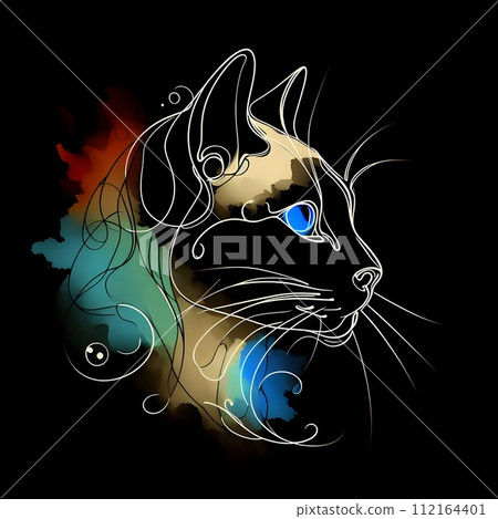 One-line painting siamese cat with blue eyes. One-line painting siamese cat with blue eyes. 112164401