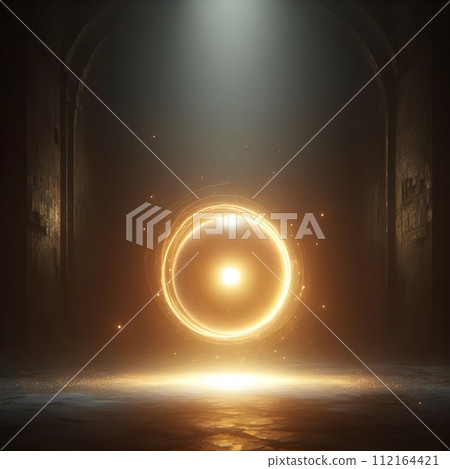Illustration of a small glowing sphere floating in the air. 112164421