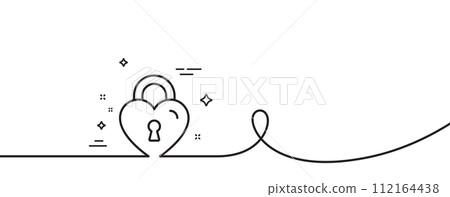 Love lock line icon. Continuous one line with curl. Honeymoon bridge locker sign. Couple relationships symbol. Love lock single outline ribbon. Loop curve pattern. Vector 112164438