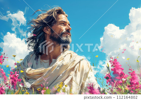Image of Jesus, Easter theme, religious postcard 112164802