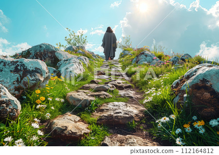 Image of Jesus, Easter theme, religious postcard 112164812