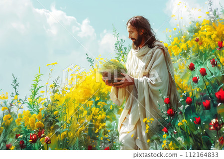 Image of Jesus, Easter theme, religious postcard 112164833