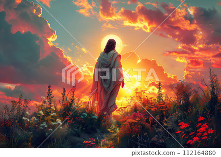 Image of Jesus, Easter theme, religious postcard 112164880