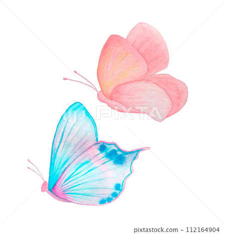 Watercolor, pink fantasy butterflies, handmade. Ideal for creating cards, invitations and other design projects. Isolated on white background clipart 112164904