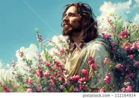 Image of Jesus, Easter theme, religious postcard 112164914