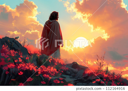 Image of Jesus, Easter theme, religious postcard 112164916