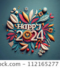 Text '2024 Happy New Year' Embroidered on Textured Fabric - Festive Embroidery Design for New Year Celebration 112165277