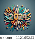 2024 Happy New Year Text in Embroidery on Textured Fabric - Stylish and Festive Embroidered Design 112165283