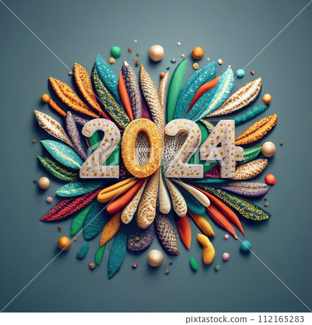 2024 Happy New Year Text in Embroidery on Textured Fabric - Stylish and Festive Embroidered Design 112165283