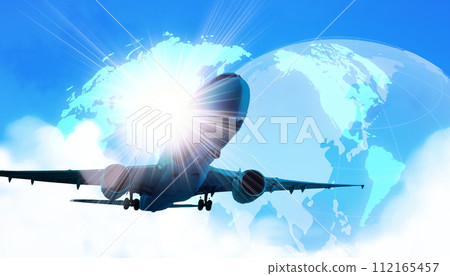 Airplane and clouds floating in the blue sky 112165457