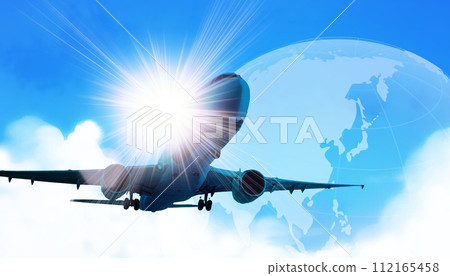Airplane and clouds floating in the blue sky 112165458