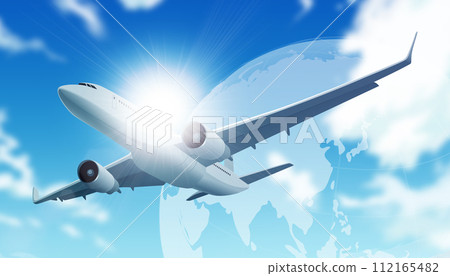飛機和雲彩漂浮在藍天 飛機和雲彩漂浮在藍天 112165482