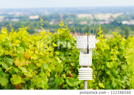 Weather station in vineyard, France 112166588