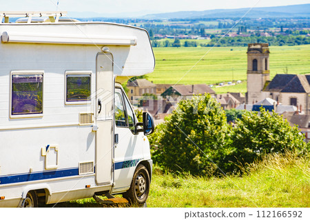 Camper in Pommard village, Burgundy in France. 112166592