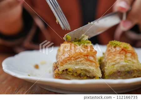 handmade turkish dessert baklava on table handmade turkish dessert baklava on table 112166735