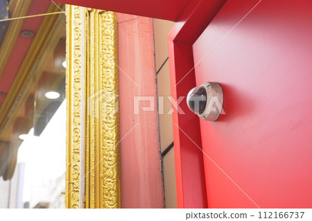 CCTV security camera operating on atm booth CCTV security camera operating on atm booth 112166737