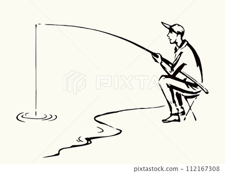 Vector drawing. Fisher at the river Vector drawing. Fisher at the river 112167308