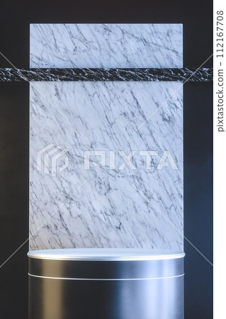 Marble stand with metals details for product presentation. 3d render 112167708