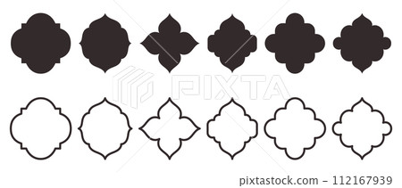 Islam traditional windows shape collection. Set of silhouette and outline Mosque Muslim frame. 112167939