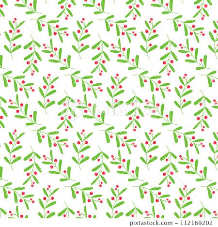 textile holiday branch berries green plant pattern 112169202
