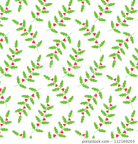 holly christmas vect leaves berries fruits pattern 112169203