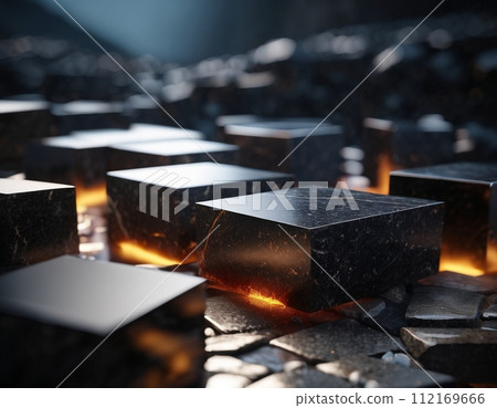 AI-generated content. Beautiful cinematic mountain landscape with black marble and granite AI-generated content. Beautiful cinematic mountain landscape with black marble and granite 112169666