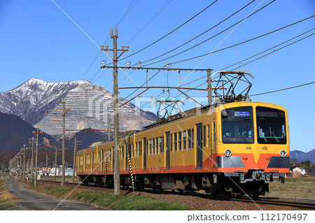 Mt. Fujiwara and Sangi Railway Sigi Line in winter 112170497