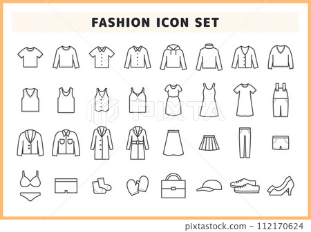 Fashion miscellaneous goods and clothes icon set 112170624