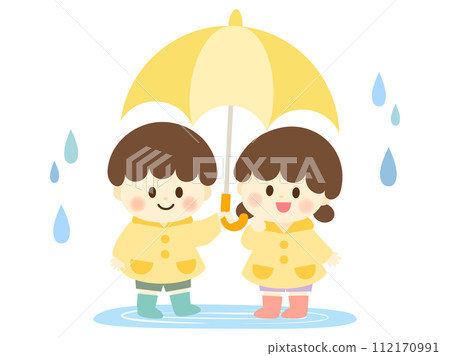 雨季_兩個打著傘的孩子 112170991