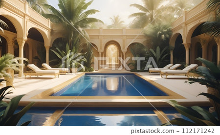 The opulent mirage pool in a desert resort 112171242