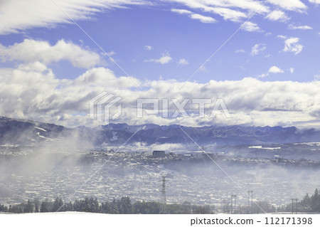 A city in the sky covered with clouds A city in the sky covered with clouds 112171398