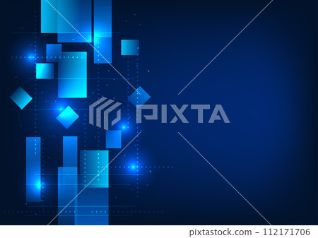 Abstract background technology, square geometric shape with digital data lines over it vector illustration, brochure, poster 112171706