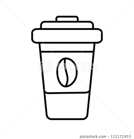 Outline drawing of disposable cup with coffee grain on it. Logo, icon or sticker design concept 112172453