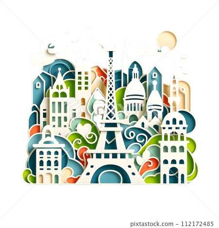 Paris city paper cut art 112172485