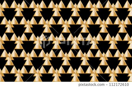 Illustration wallpaper, Abstract Geometric Style. Repeating Sample Golden triangle on black background. 112172610