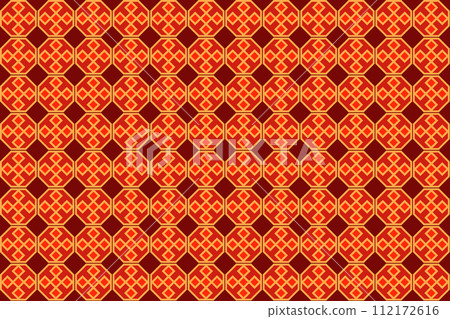 Illustration pattern, Abstract Geometric Style. Repeating Sample square in octagon on deep red background. 112172616