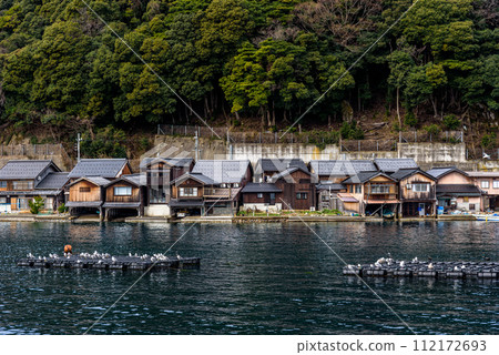 Traditional wooden fishermen boathouses in Ine north Kyoto prefecture on the Sea of Japan Traditional wooden fishermen boathouses in Ine north Kyoto prefecture on the Sea of Japan 112172693