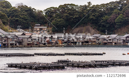 Traditional wooden fishermen boathouses in Ine north Kyoto prefecture on the Sea of Japan Traditional wooden fishermen boathouses in Ine north Kyoto prefecture on the Sea of Japan 112172696
