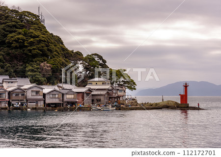 Traditional wooden fishermen boathouses in Ine north Kyoto prefecture on the Sea of Japan Traditional wooden fishermen boathouses in Ine north Kyoto prefecture on the Sea of Japan 112172701