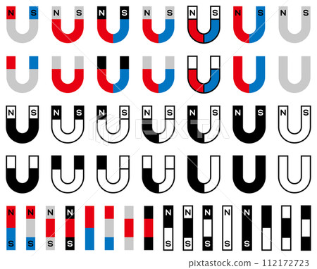磁鐵、U 形磁鐵和條形磁鐵的向量插圖集 磁鐵、U 形磁鐵和條形磁鐵的向量插圖集 112172723