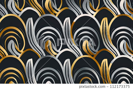 Sliver wavy lines pattern background with Generative AI. 112173375