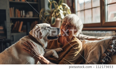 AI-generated content. happy people at home with favorite pet , love and friendship pragma 112173653