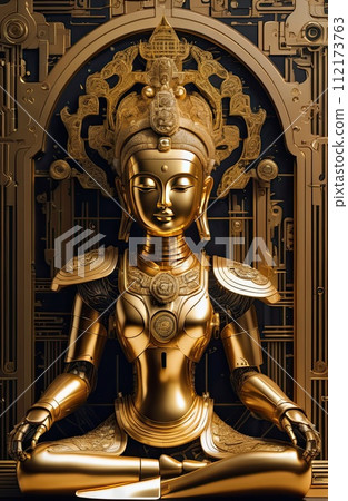 a Golden Buddhas robot with Generative AI. 112173763