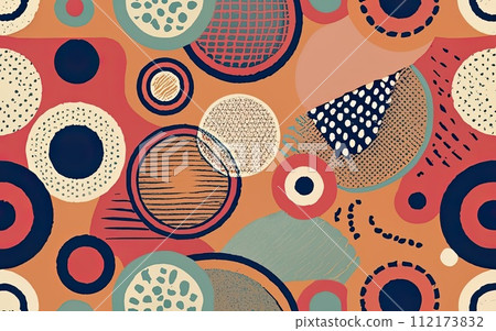 Trendy Seamless Pattern Stippled Circles Retro Colors Abstract Background with Generative AI. 112173832