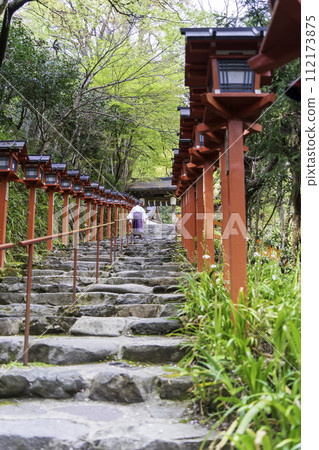 Kibune Shrine - Fresh green approach and Kasuga lanterns 112173875