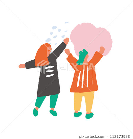 Simple and flat illustration of people raising their hands and rejoicing Simple and flat illustration of people raising their hands and rejoicing 112173928