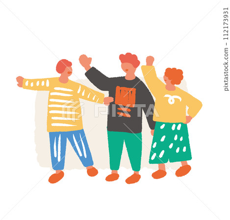 人們舉手打招呼的簡單平面圖 人們舉手打招呼的簡單平面圖 112173931